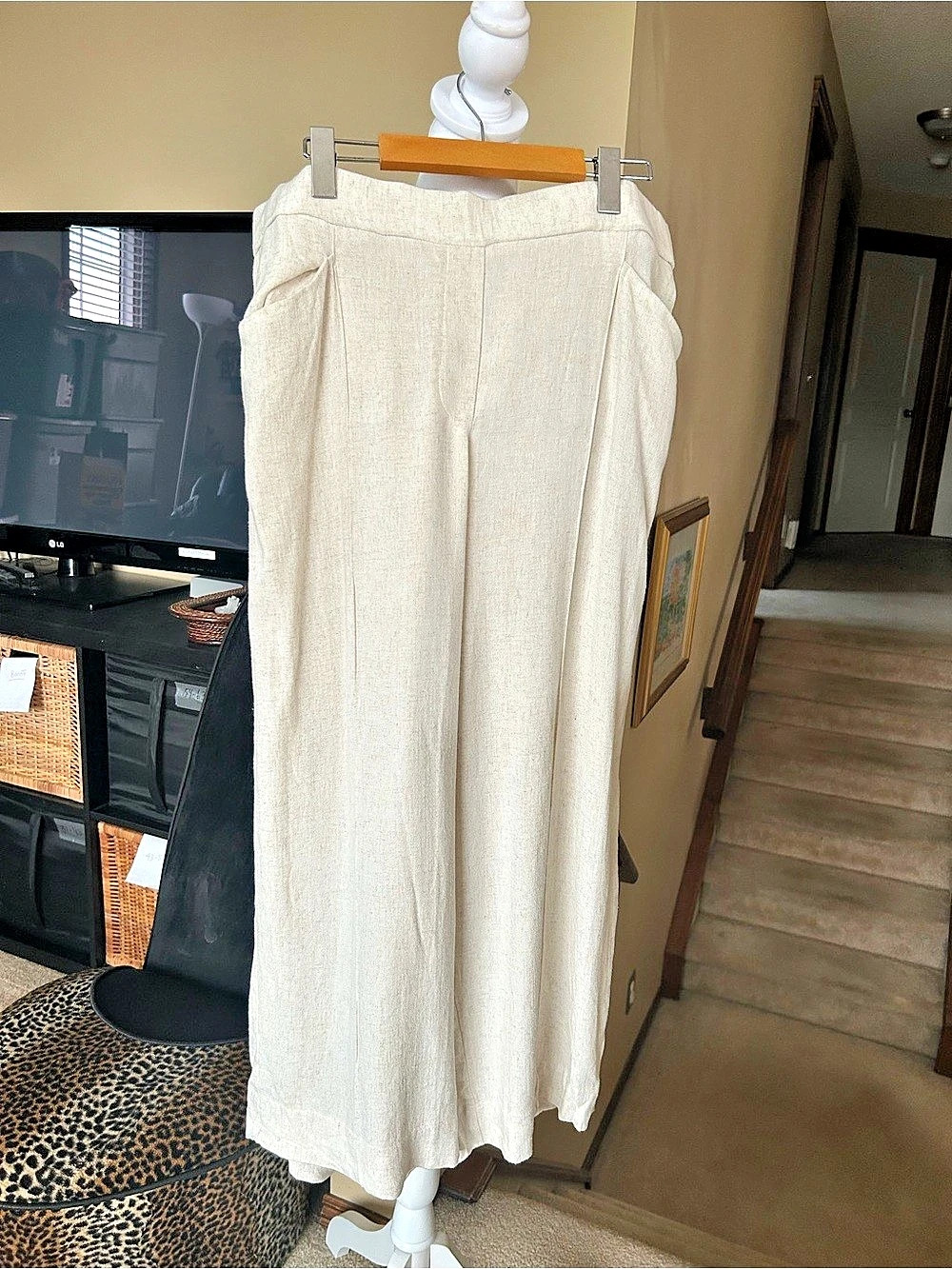 PENN. Wide Leg Viscose Linen Pants Cream/Oatmeal Size 18